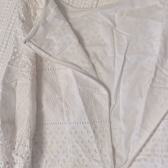 mini ultra white eyelet dress with 3/4 bell sleeves - Picture 4 of 8